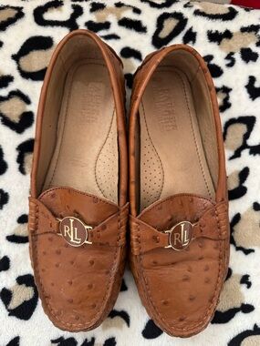 Ralph Lauren Women's Brown Leather Loafers - Ostrich Leather Lined